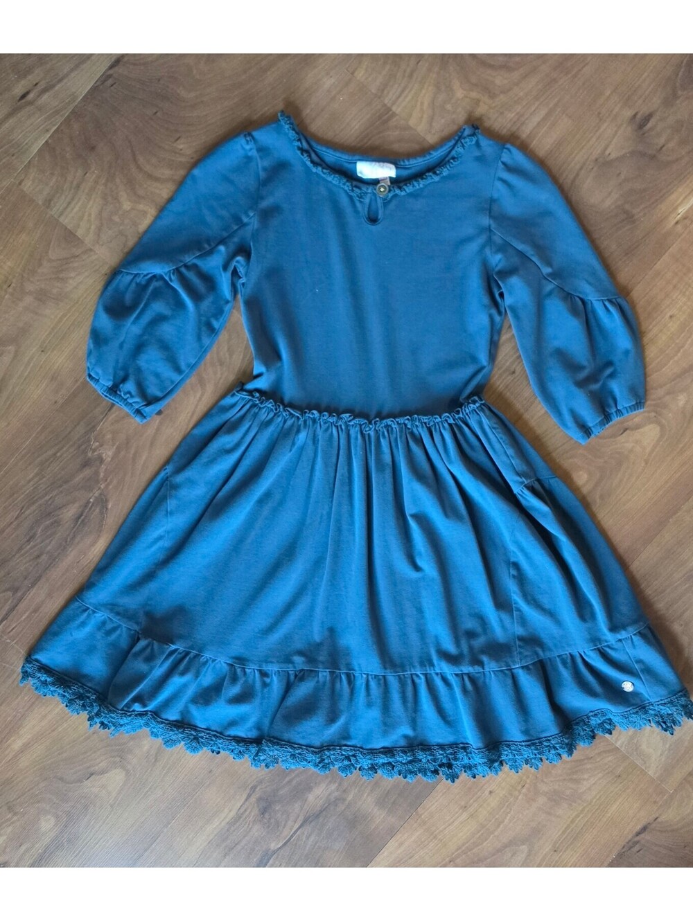 Matilda Jane "Make Believe" Hold The Key Teal Blue Tiered Dress,  Sz 10, 253